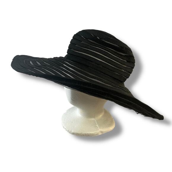 Black Sheer FAUX STRAW SUN HAT SZ ONE SIZE - Picture 1 of 9